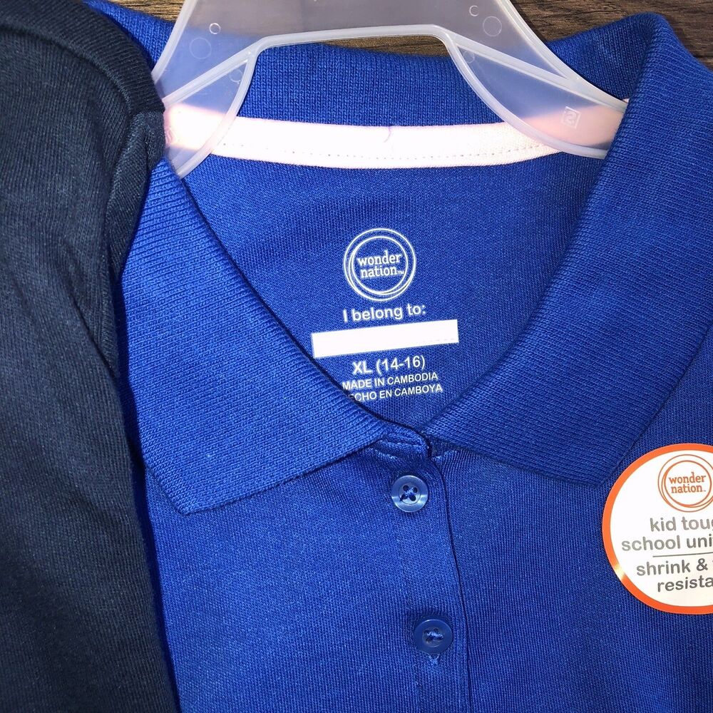 Pack Of 3  Girls School Uniform Short Sleeve Polo Shirts Blue XL (14-16) - Picture 3 of 8